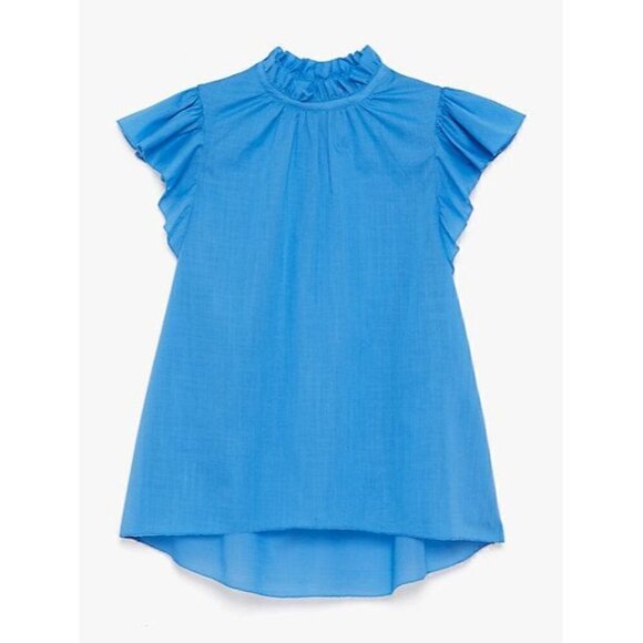 NWT Kate Spade Solid High-Neck Top Ruffle Top Blue XXS - Picture 3 of 7